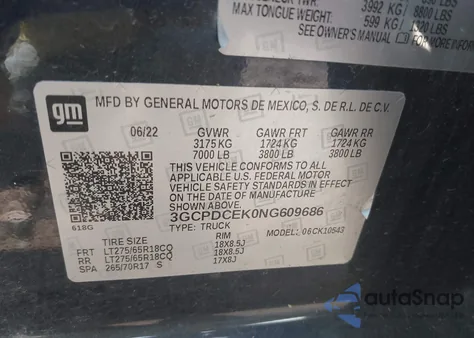 2022 Chevrolet Silverado 1500 4Wd Short Bed Custom Trail Boss from USA, damaged, VIN 3GCPDCEK0NG609686